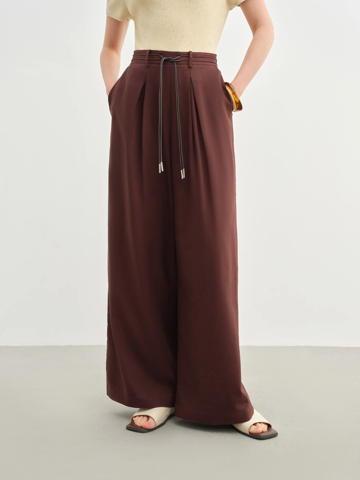 Dushu женские льняные широкие брюки на шнурке - Фотография_3