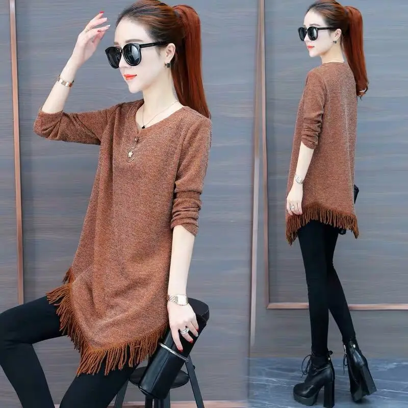 Модные однотонные асимметричные блузки с бахромой - Фотография_4