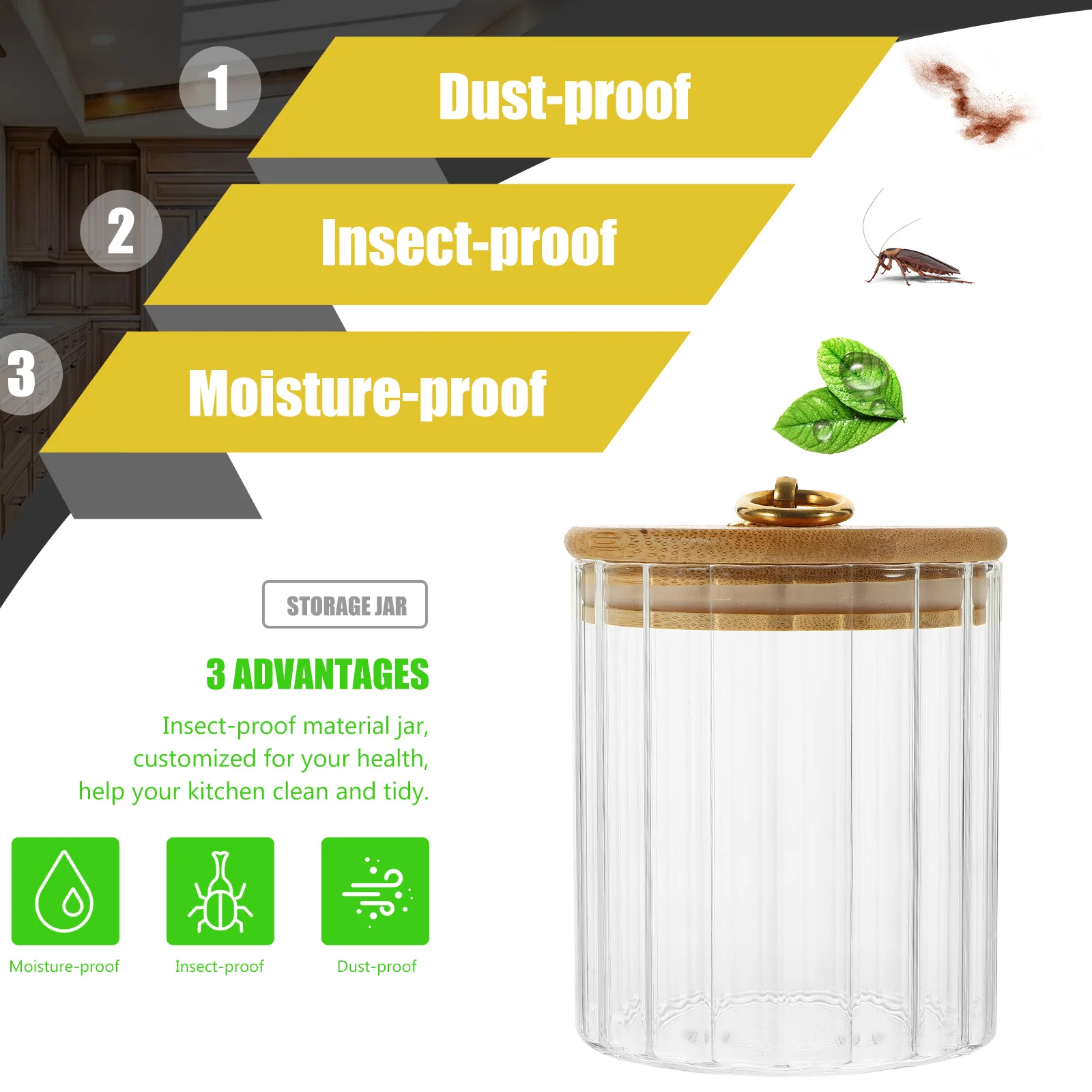 Герметичная стеклянная канистра с бамбуковой крышкой - Фотография_3