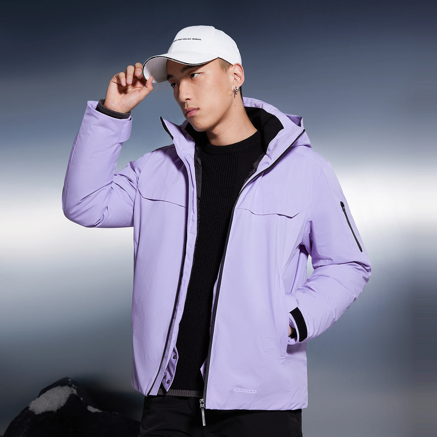 Metersbonwe, однотонный пуховик унисекс с воротником-стойкой и капюшоном - Фотография_3