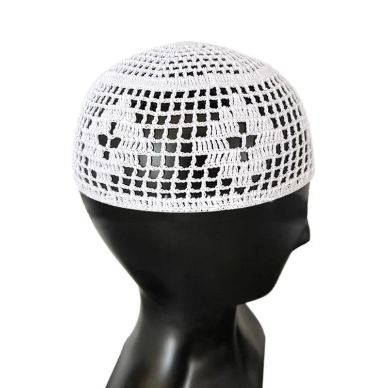 Белая полая дышащая эластичная арабская мужская вязаная шапка