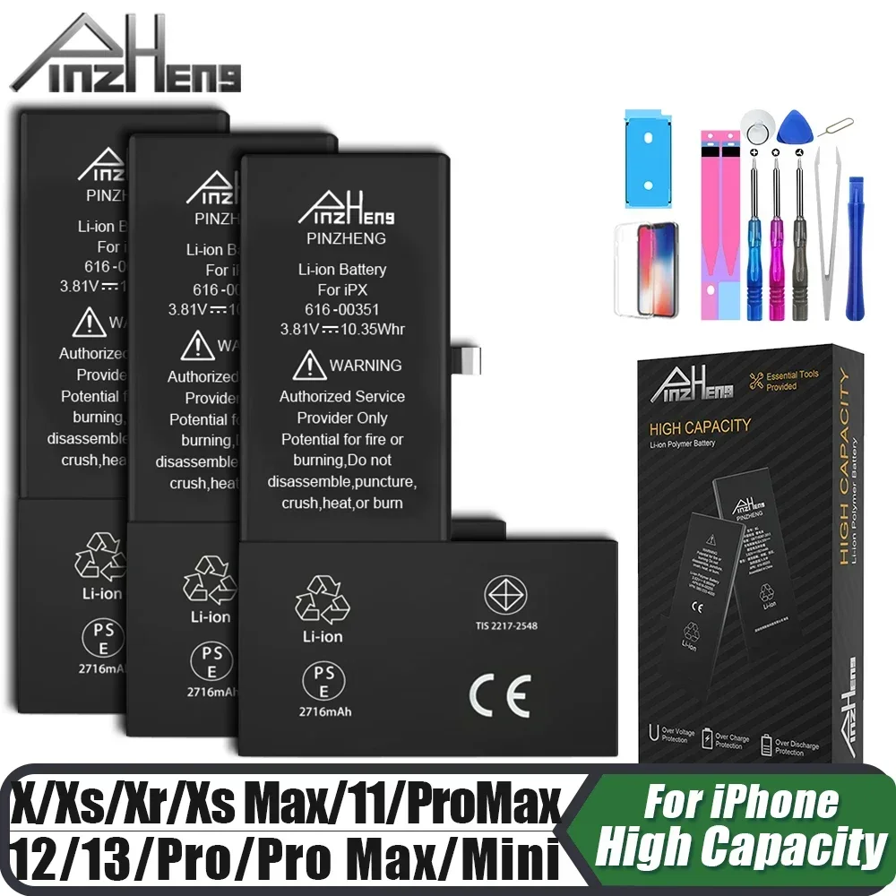 Аккумулятор pinzheng для iphone x xr xs 11 12 13 mini max pro promax