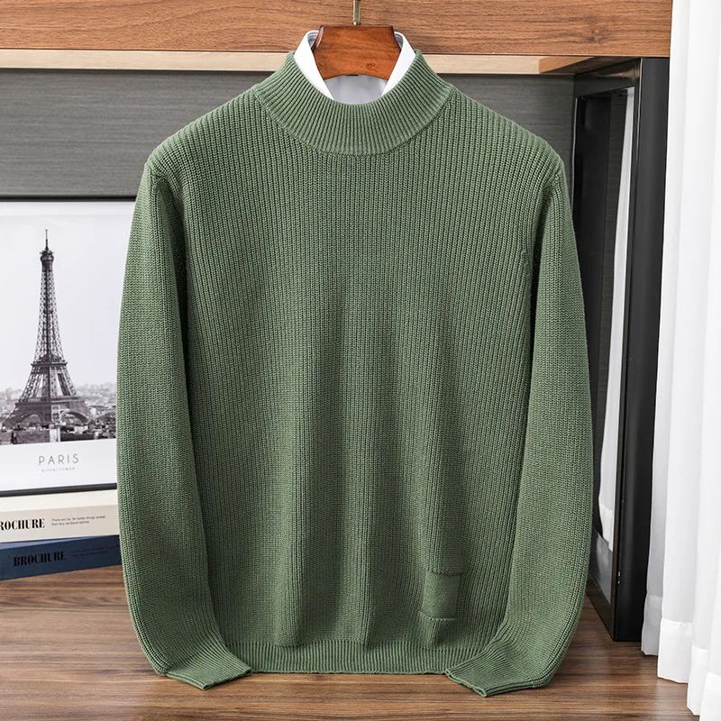 Высокое качество индивидуальный мужской вязаный свитер с круглым вырезом - Фотография_3