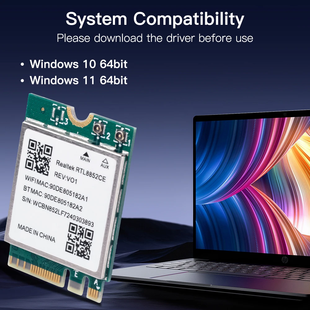 Сетевая карта wi-fi 6e rtl8852ce m.2 5400 мбит/с 802.11ax bluetooth 5.3 - Фотография_4