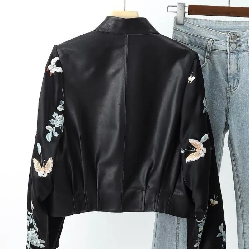 Высококачественная винтажная лоскутная кожаная куртка с вышивкой - Фотография_2