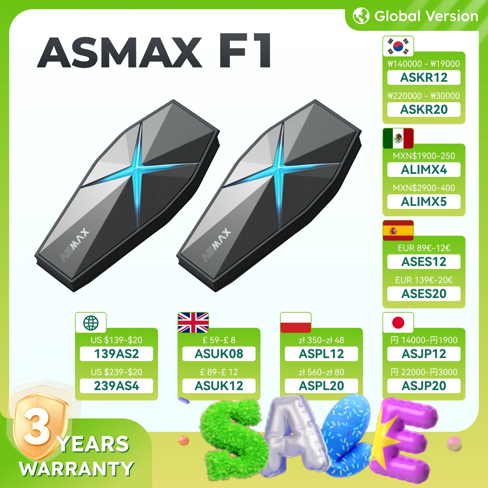 Asmax f1 мотогарнитура на шлем