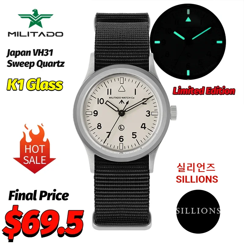 Militado ml14 белый циферблат кварцевые