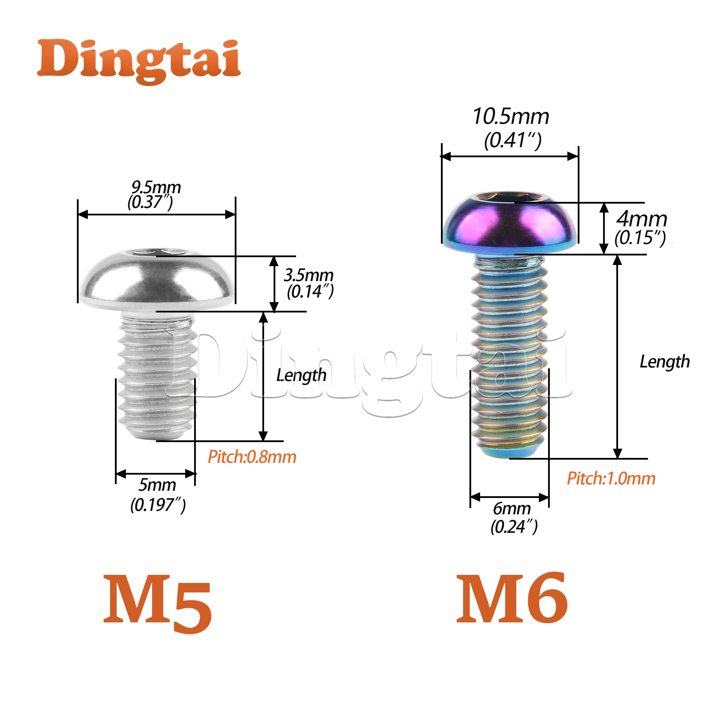 Титановый болт dingtai 10 шт. m5/m6x8 10 12 15 16 18 20 25 30 мм - Фотография_2