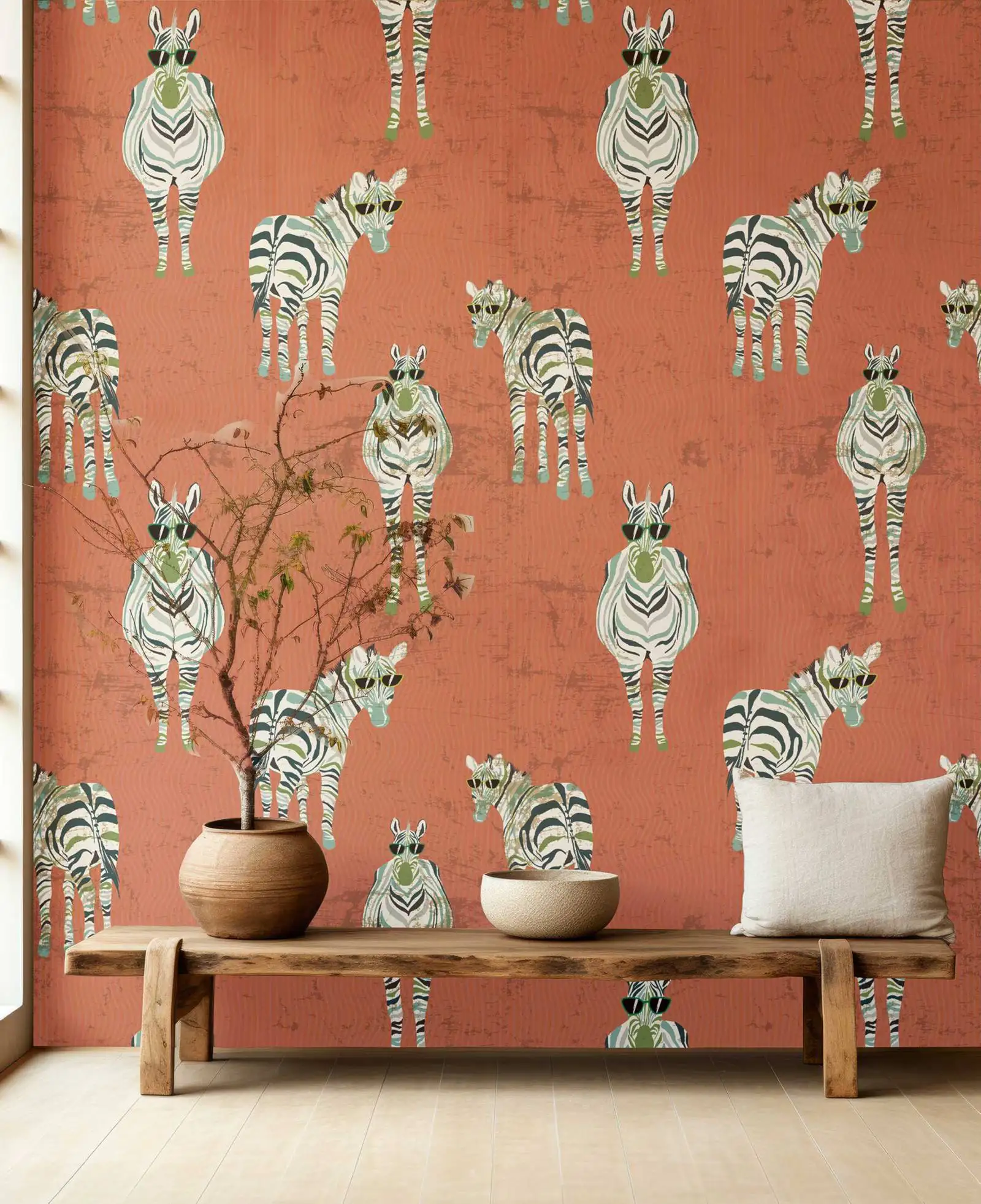 Фотофон обои с принтом зебры в винтажном красном брвоне - Фотография_4