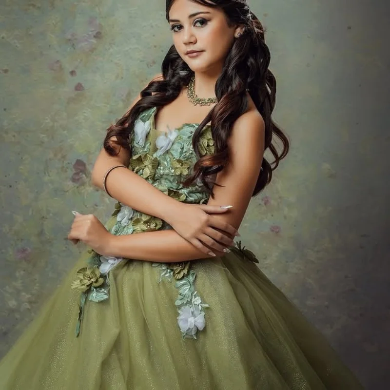 Оливково-зеленое платье quinceanera - Фотография_2