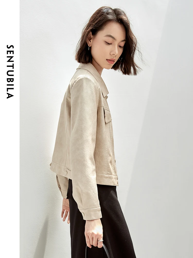 Sentubila женские укороченные куртки из искусственной кожи в стиле ретро - Фотография_4