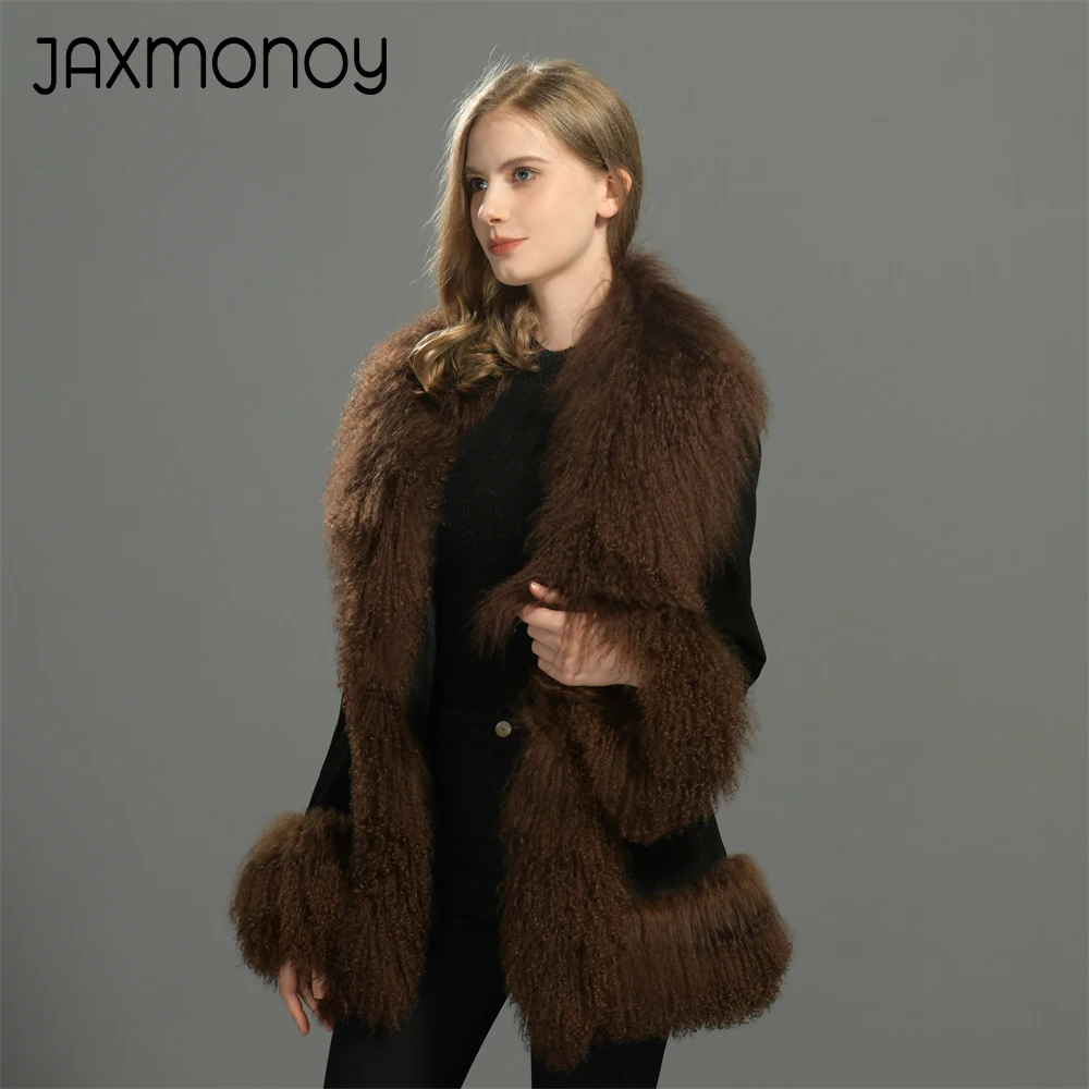 Jxwatcher женская кожаная куртка с отделкой из монгольского овечьего меха - Фотография_6