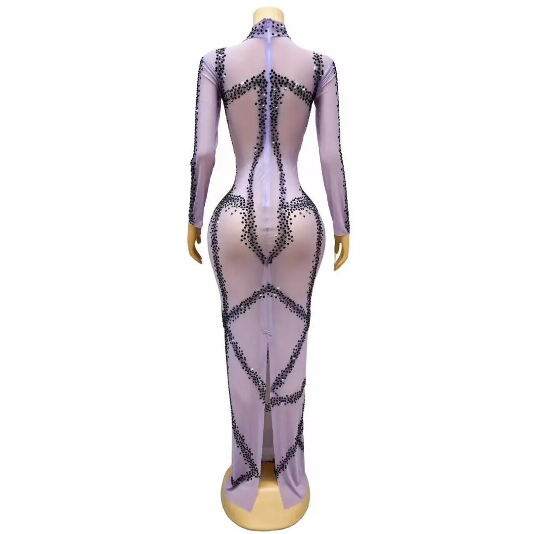 Узкие черные стразы с длинными рукавами - Фотография_3