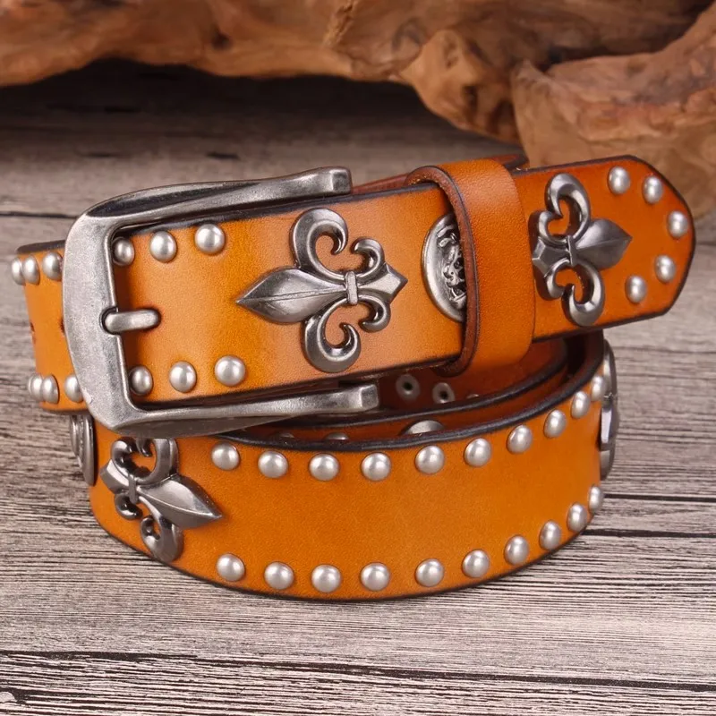 Высококачественный металлический ковбойский ремень с заклепками - Фотография_4