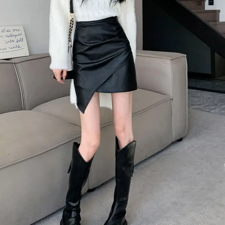 Однотонная асимметричная кожаная - Фотография_5