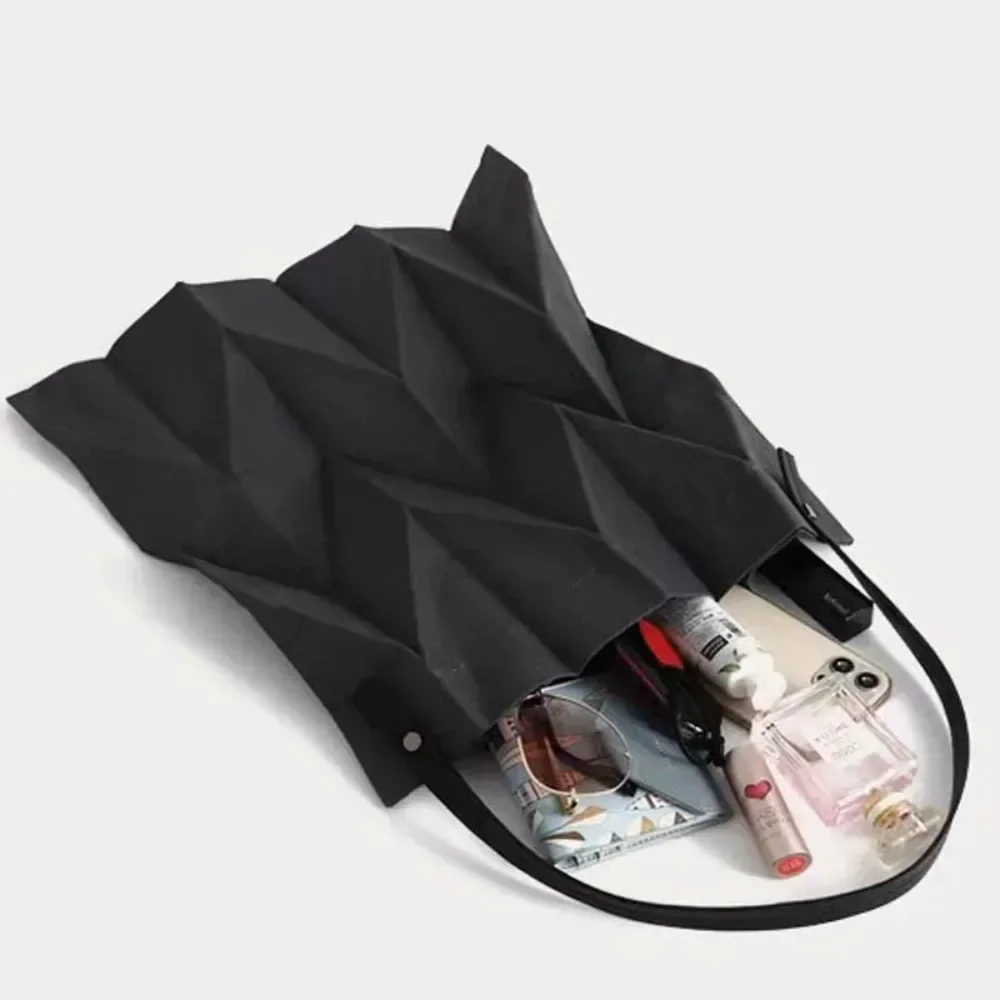 Корейская плиссированная большая сумка с геометрическим рисунком - Фотография_5