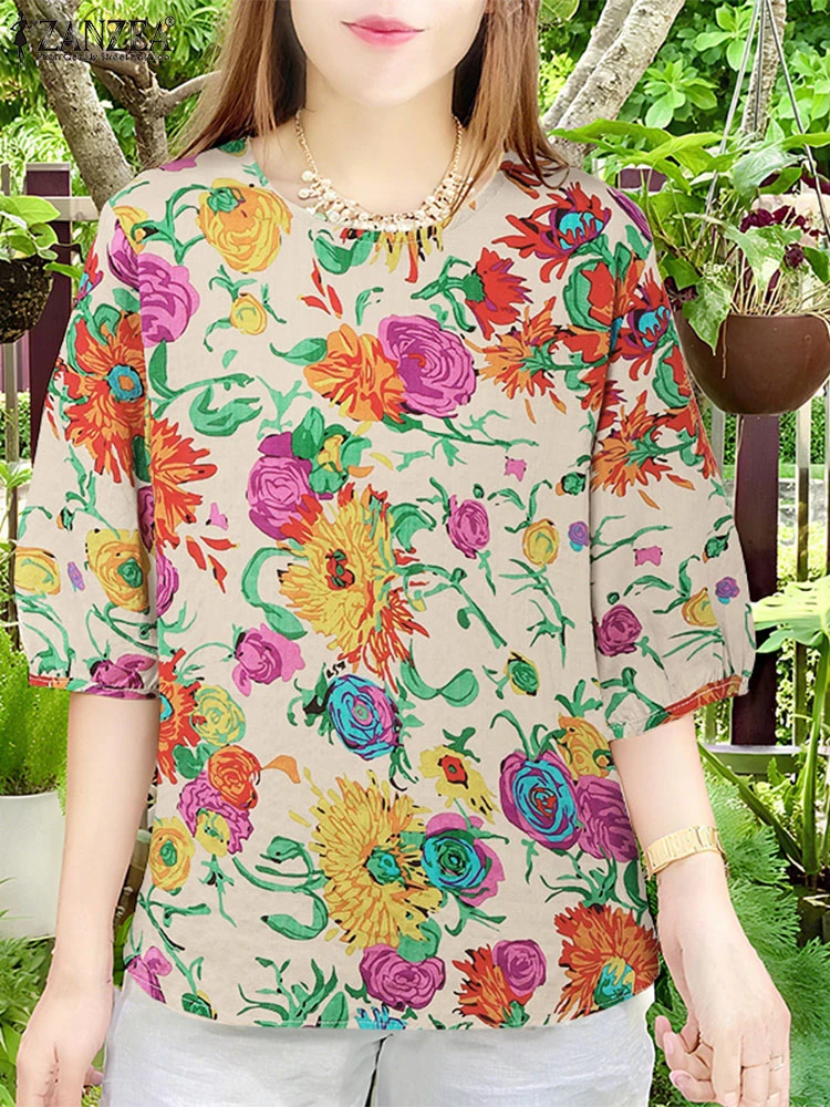 Zanzea цветочная смесь с рукавами 3/4 - Фотография_3