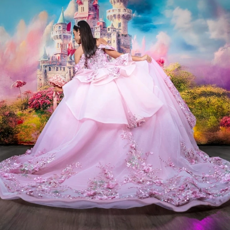Розовое блестящее бальное платье quinceanera - Фотография_4