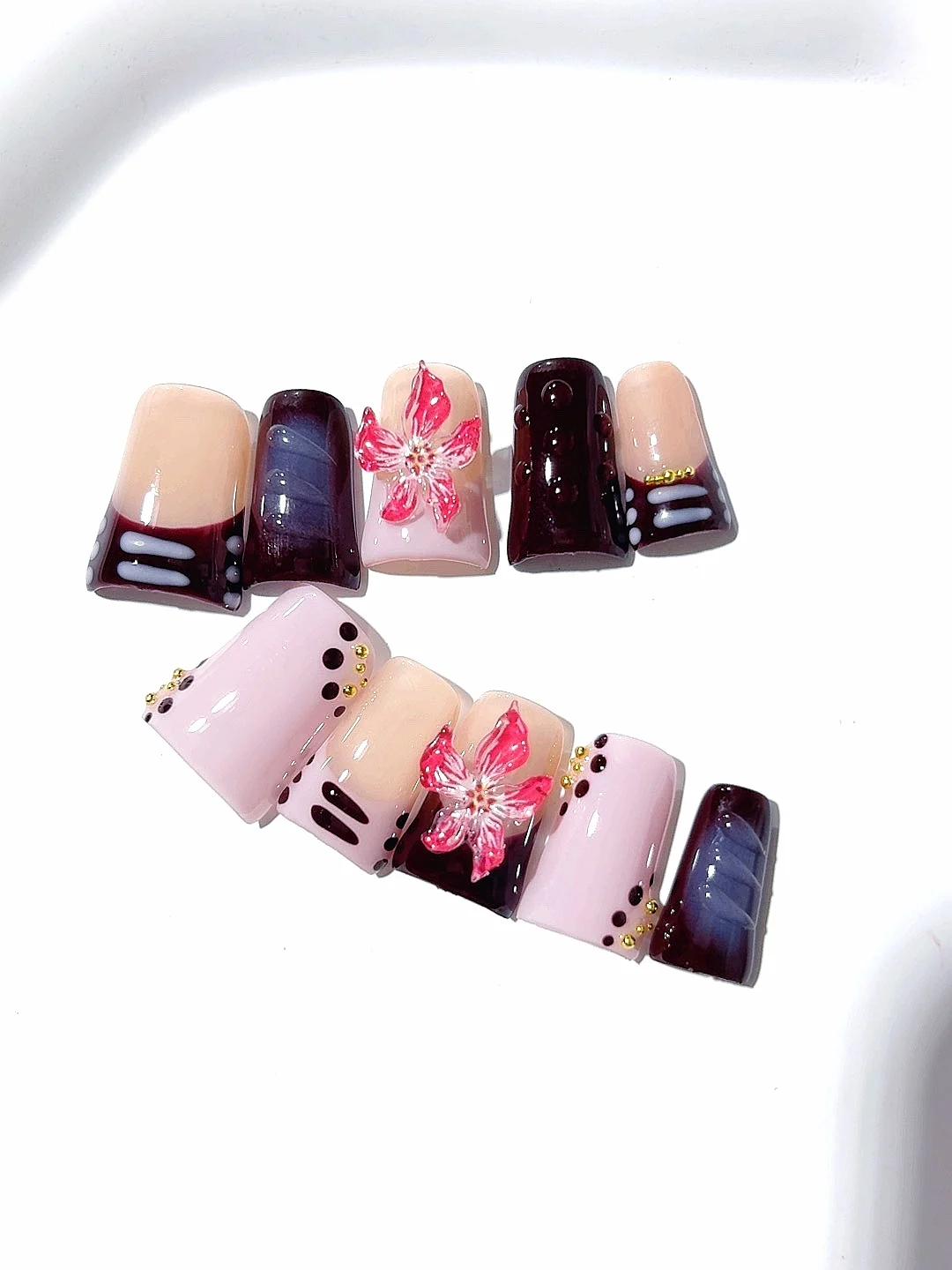 Розовый бордовый 3d цветочный горошек - Фотография_3