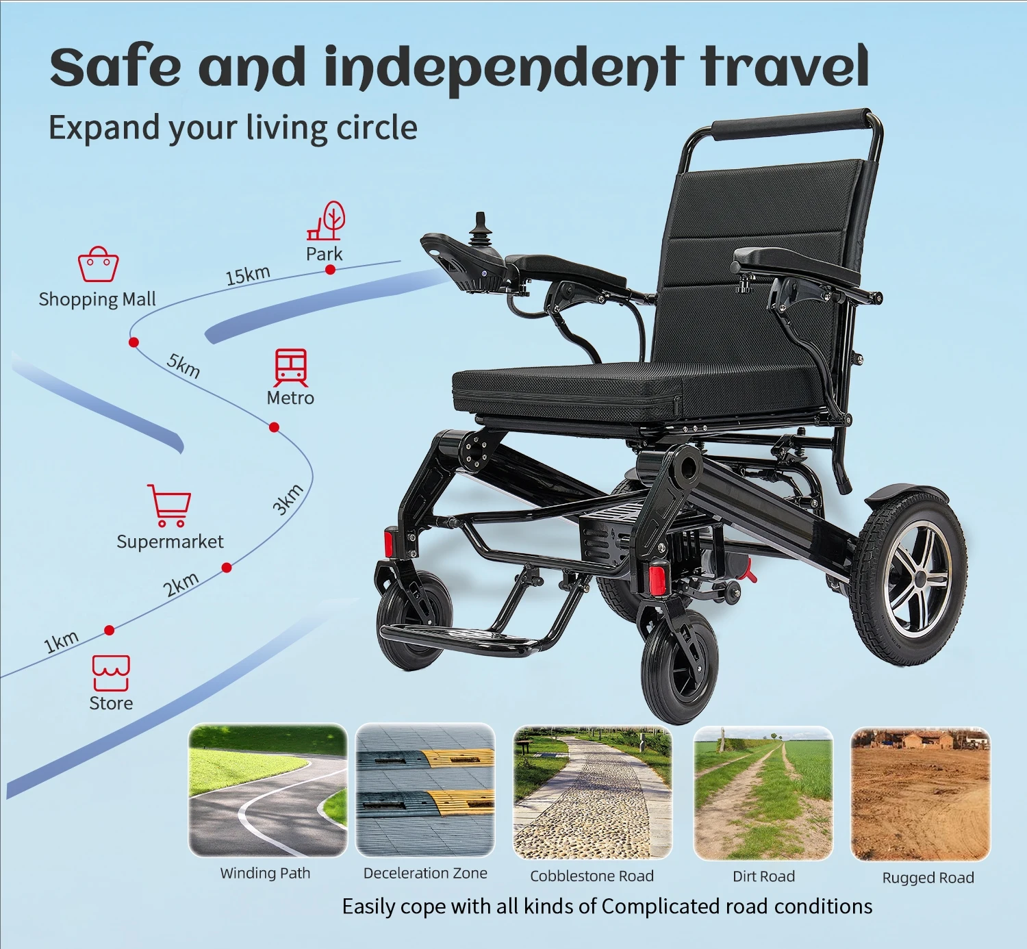 Широкоместная портативная складная инвалидная коляска - Фотография_6