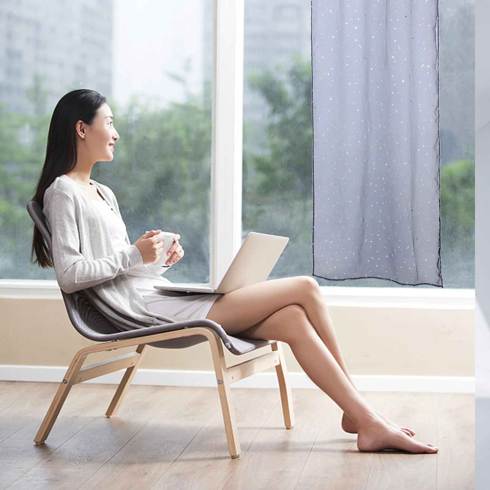 Прозрачная вуаль занавеска (темно-синяя 100x200 см) для ванной комнаты - Фотография_6