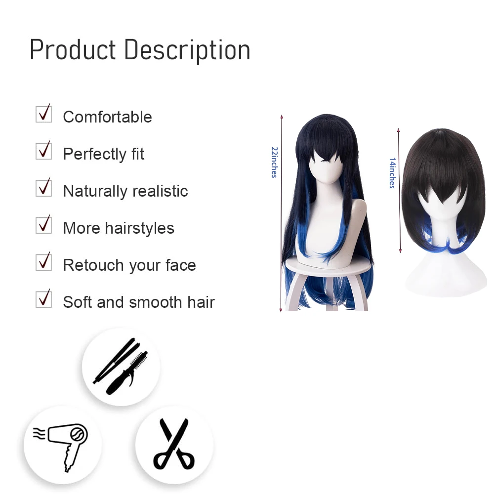 Аниме demon slaye hashibira inosuke ‌   синтетические волосы для косплея - Фотография_3