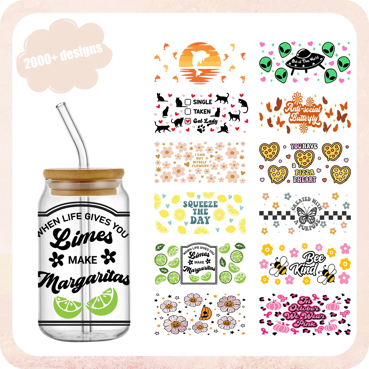 Высококачественные обертки для чашек uv dtf 16 унций uvdtf