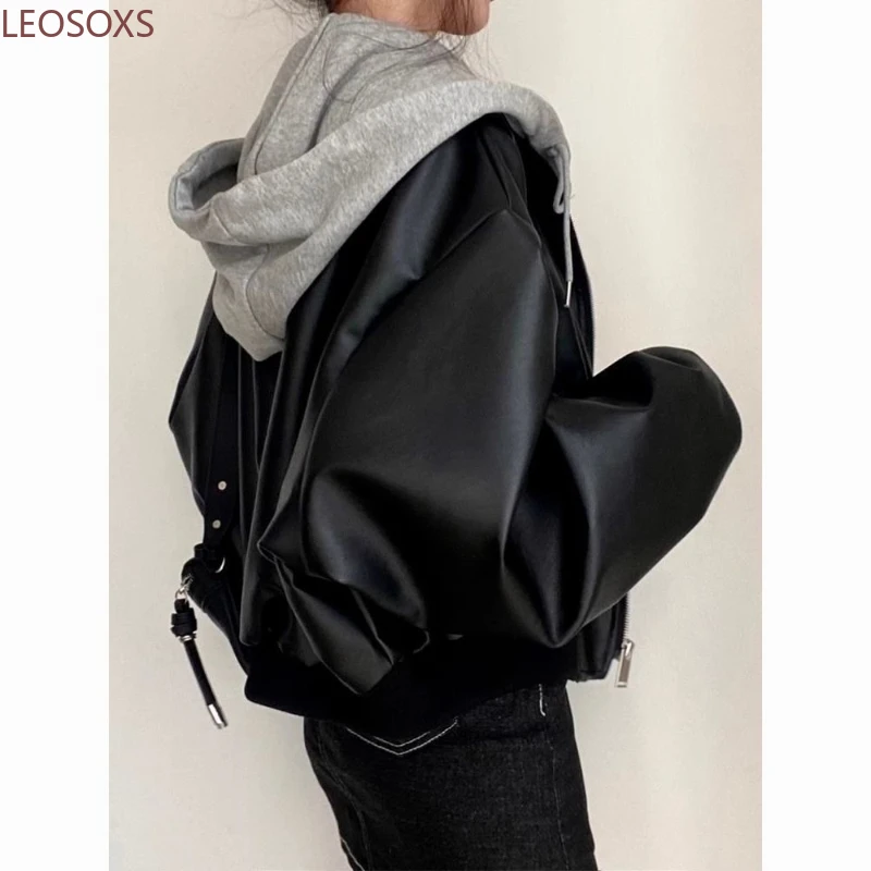 Корейская высококачественная черная куртка из искусственной кожи - Фотография_5