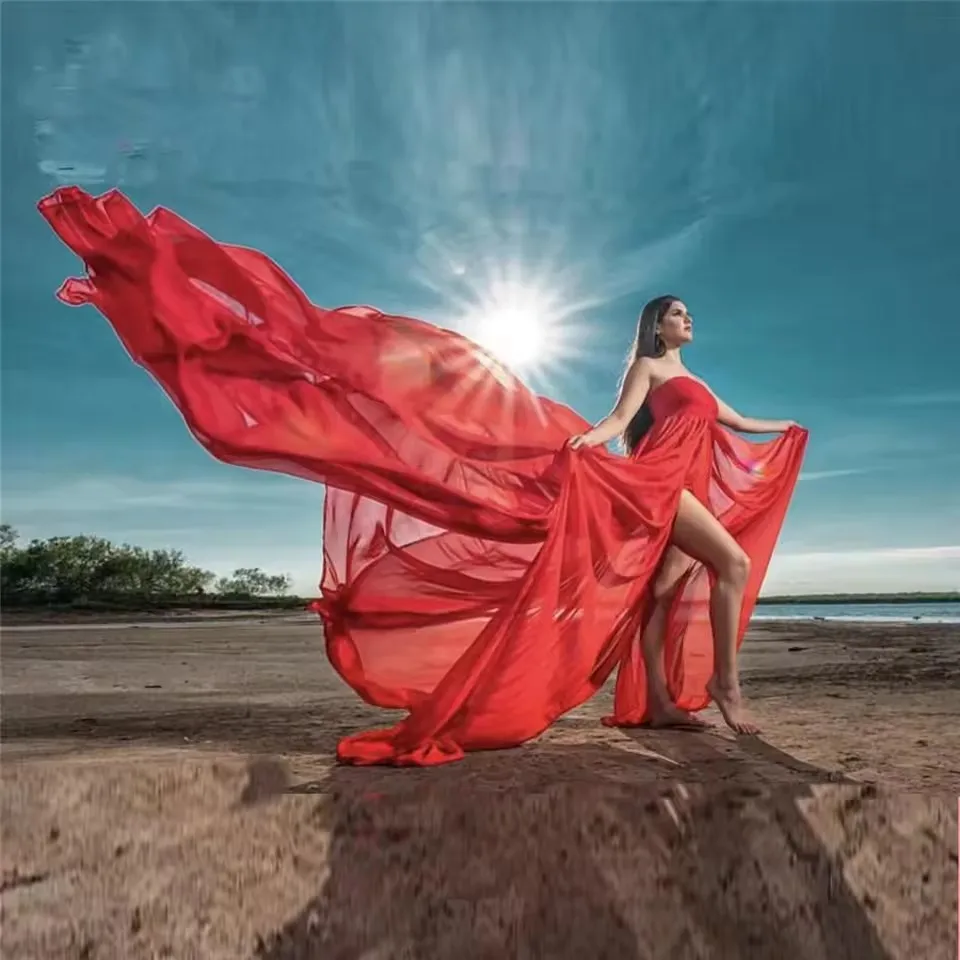 Кружевное шифоновое платье для беременных с разрезом спереди
