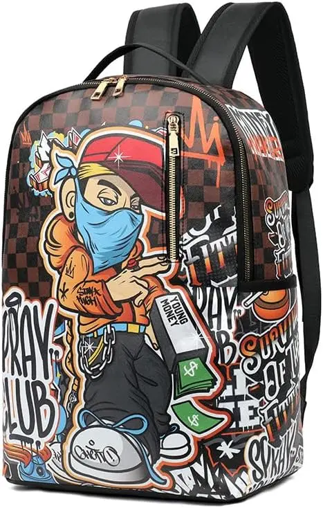 Модные мужские подростковые компьютерные рюкзаки с мультяшными граффити
