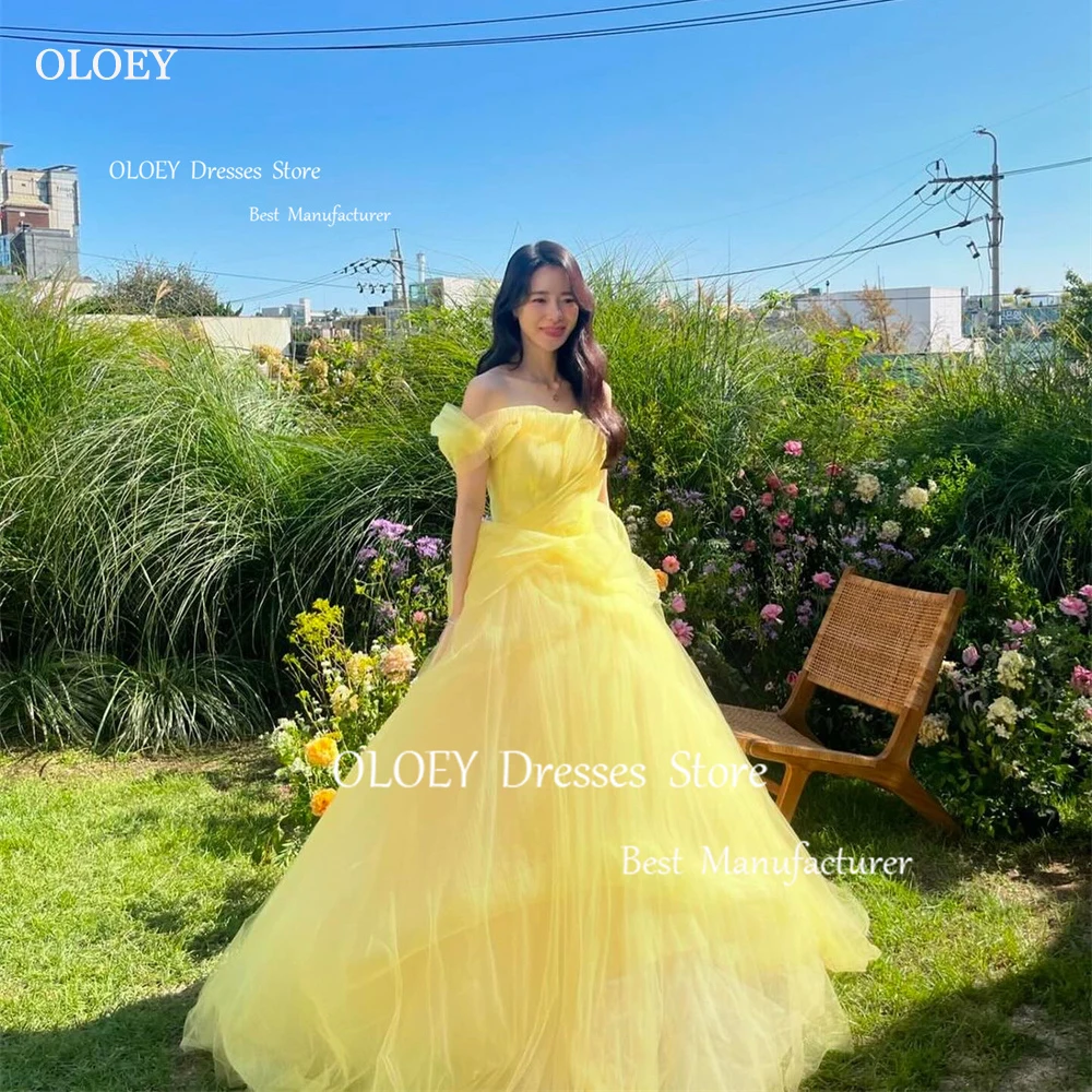 Элегантные желтые тюлевые вечерние платья oloey