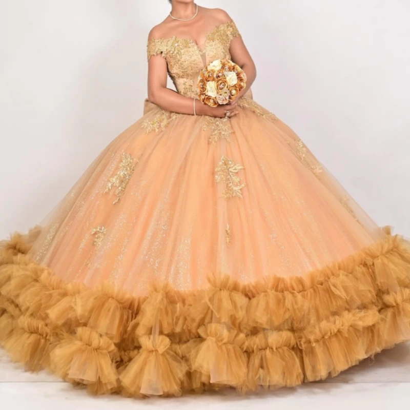 Оранжевые блестящие платья quinceanera