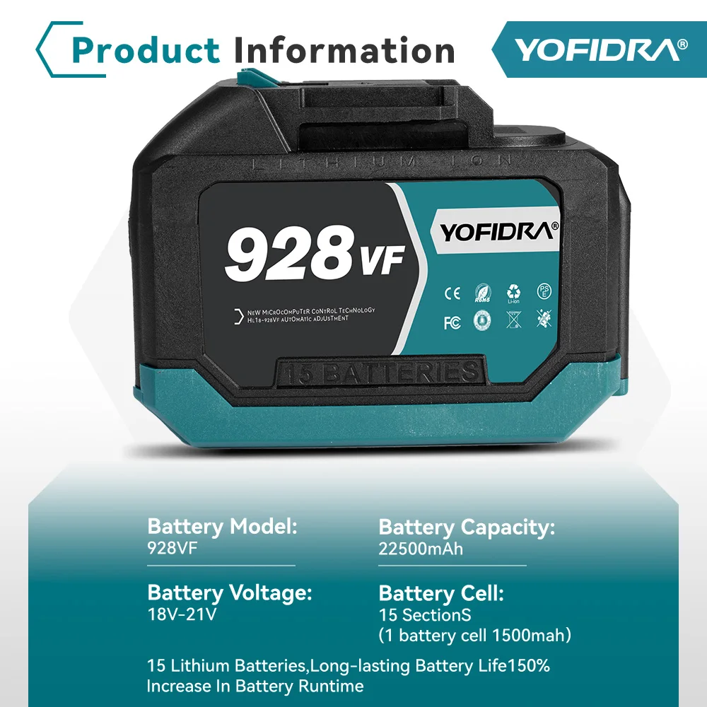 Yofidra 388vf 928vf аккумуляторная батарея 22500 мач 3 - Фотография_6