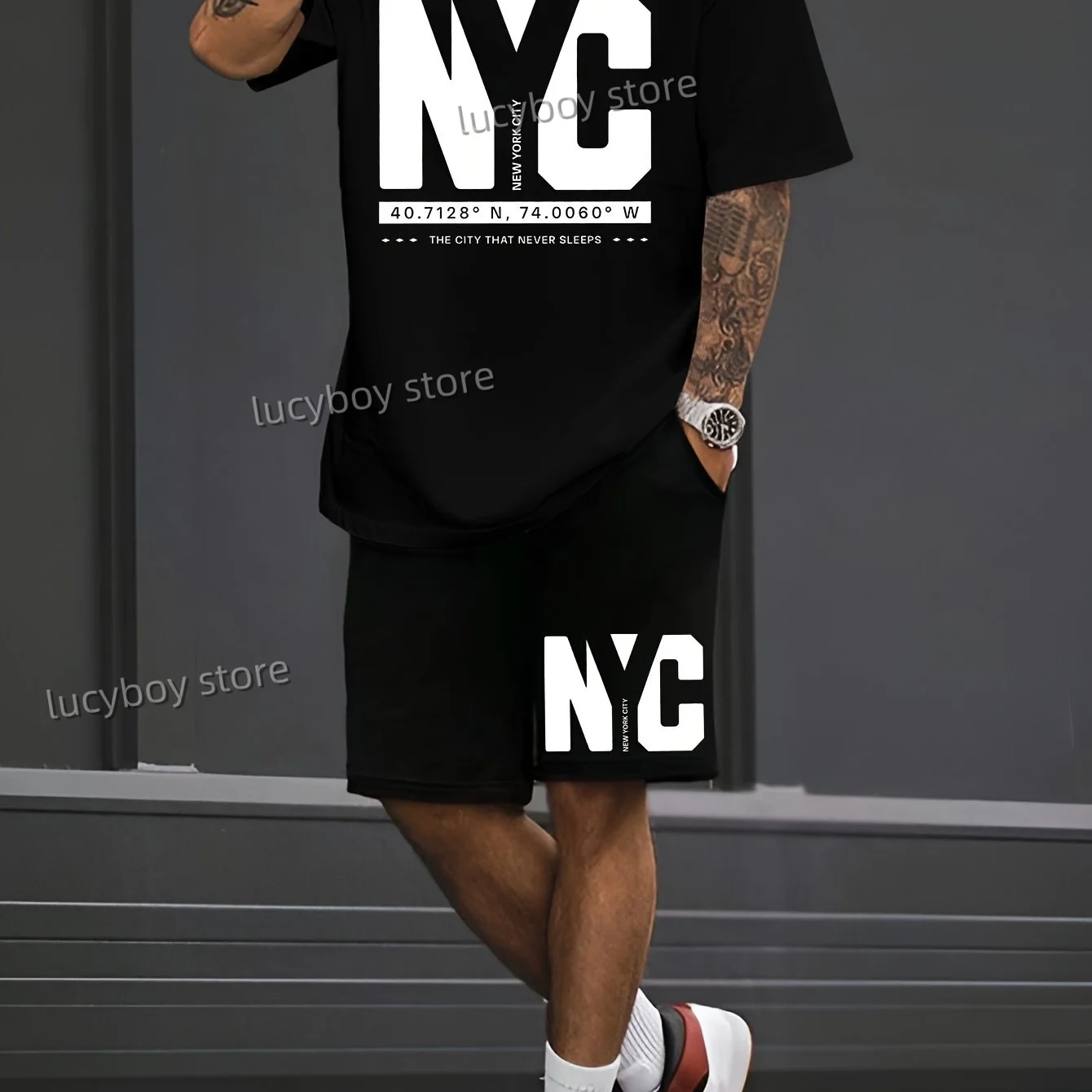 Nc new york спортивная футболка + шорты с буквенным принтом - Фотография_4