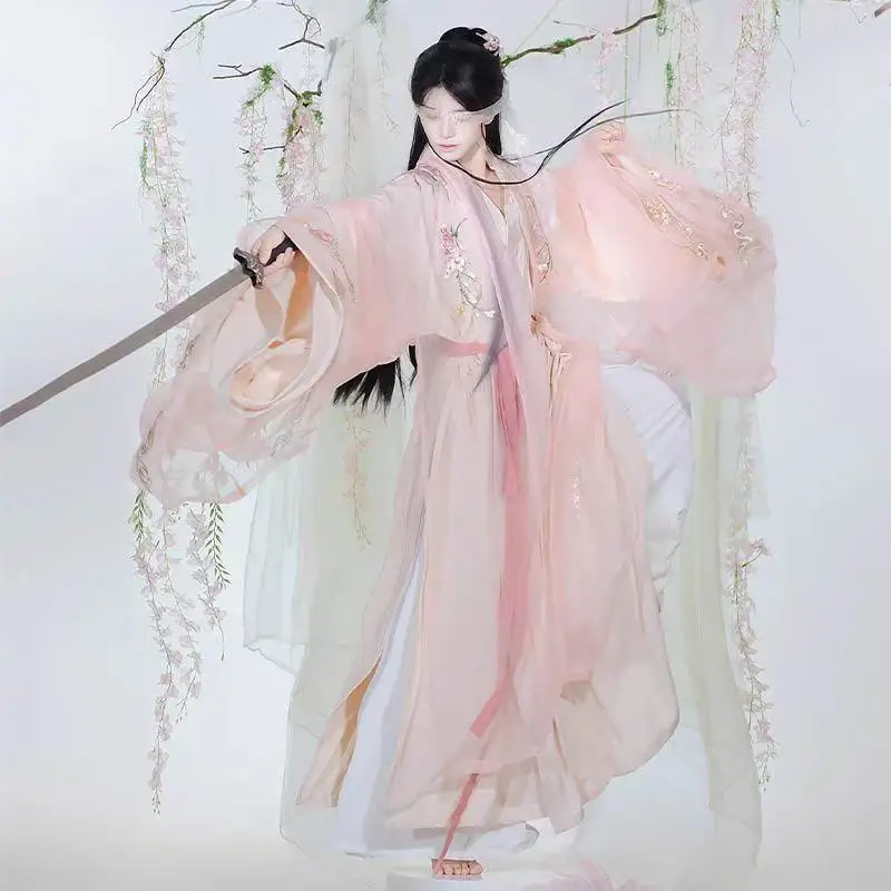 Розовый вышитый ханьфу для мужчин и женщин