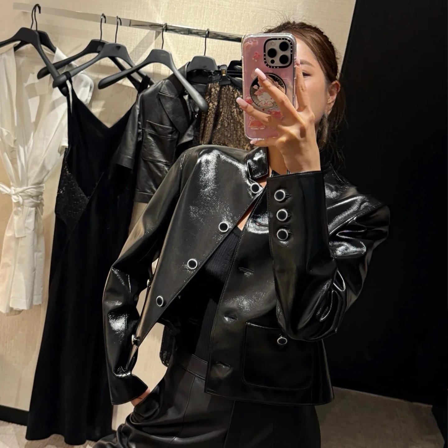 Nigo женская однобортная однобортная куртка из овчины на весну/осень - Фотография_6