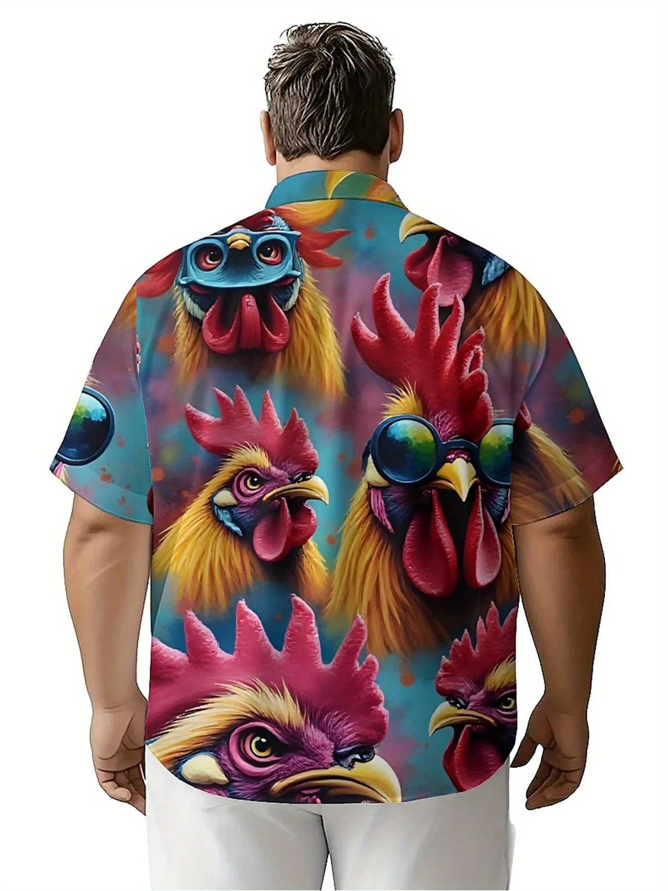 Мужские гавайские рубашки больших размеров с общественным куриным узором - Фотография_5