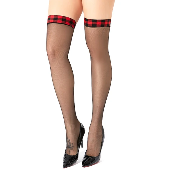 Красные, черные сетчатые чулки-трубочки - Фотография_4