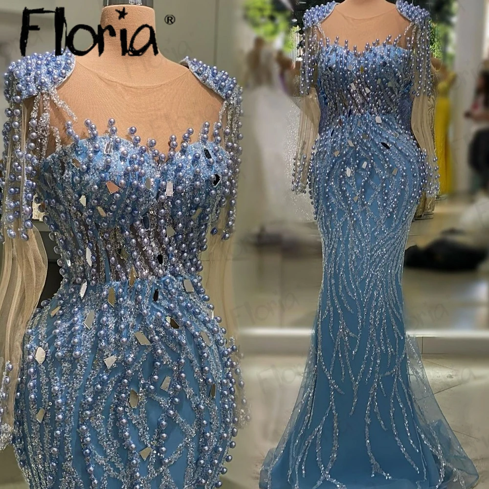 Couture синее вечернее платье с вышивкой и бисером