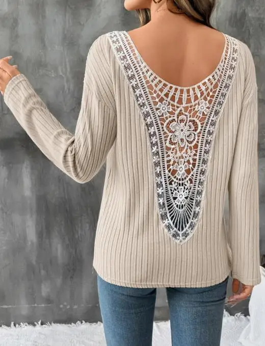 Кружевной топ с открытой спиной и длинными рукавами - Фотография_4