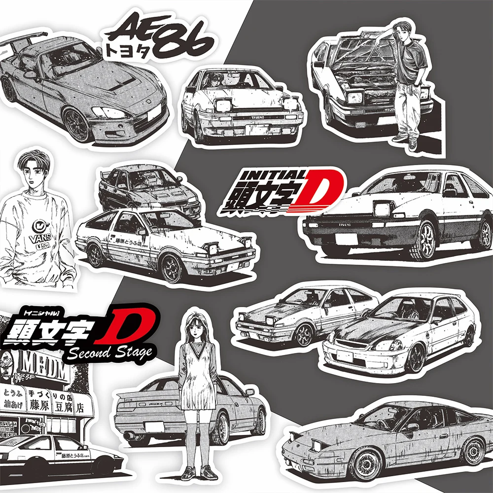 Initial d, черно-белые аниме-наклейки
