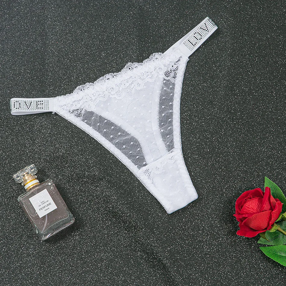 Элегантные модные женские трусики из кружева и сверкающих кристаллов - Фотография_5