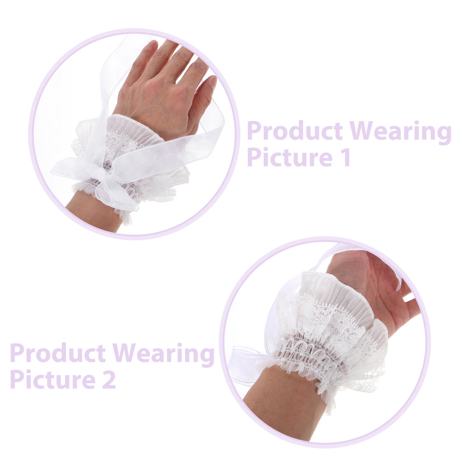 1 пара кружевных манжетов на запястьях с цветочными рюшами и бантом - Фотография_3