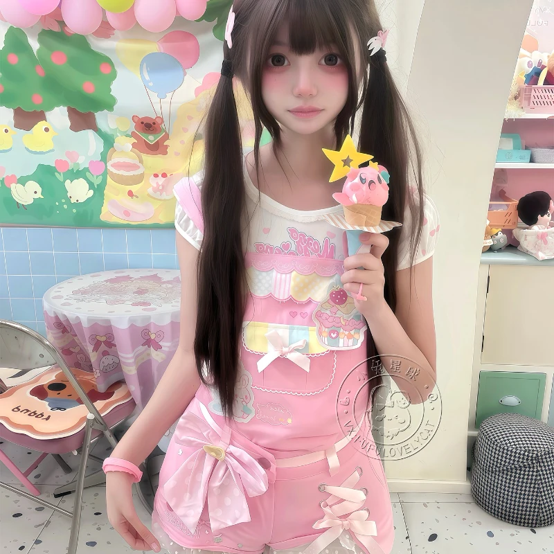 Новые японские розовые женские шорты с милым бантом и вышивкой - Фотография_3