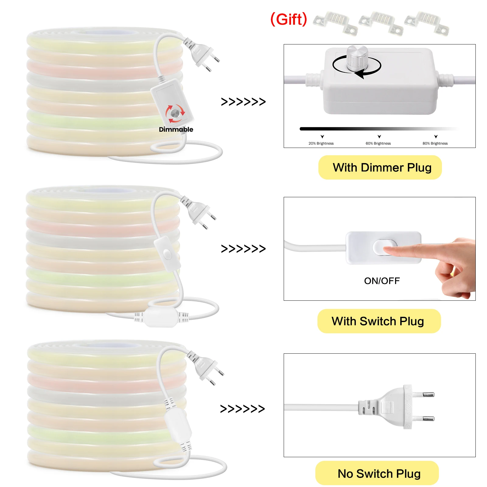 220v cob led strip light with switch/dimmer - Фотография_6