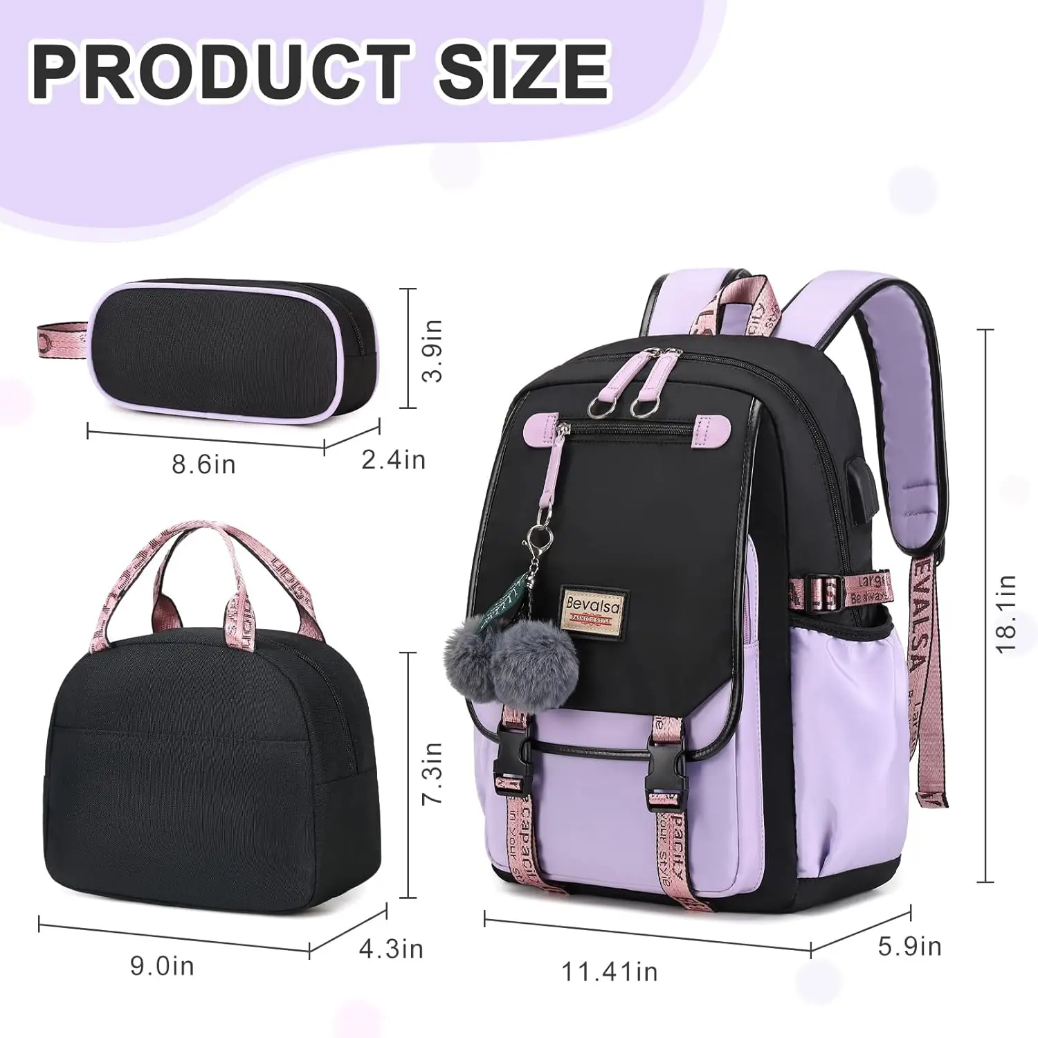 Рюкзак bevalsa с коробкой для завтрака и чехлом для ручек для девочек - Фотография_3