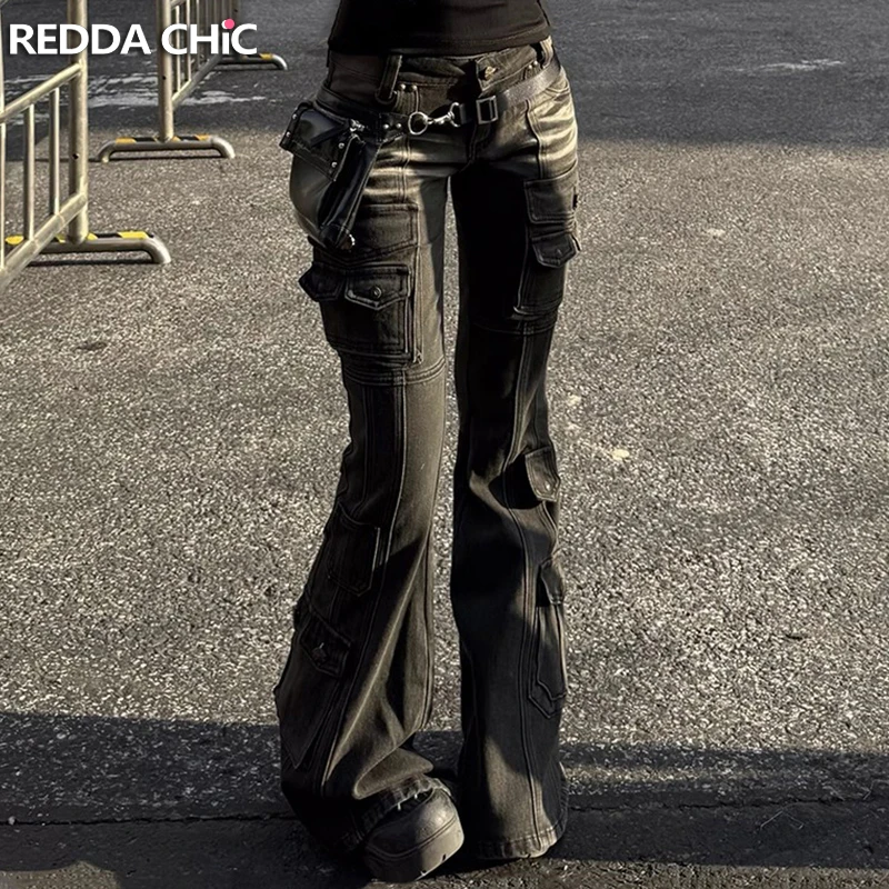 Reddachic черные джинсы-карго с низкой талией 2000-х годов