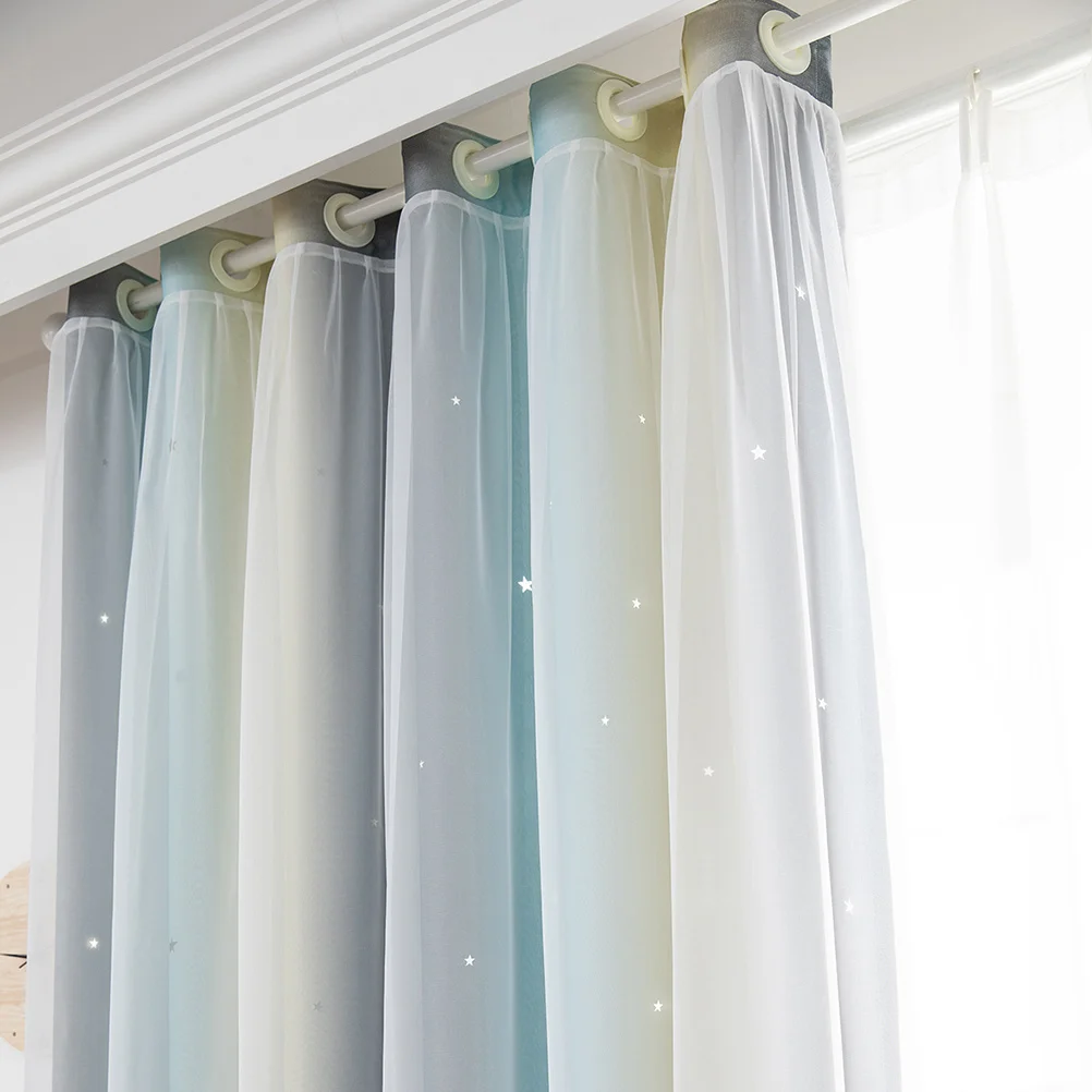 Двухслойная блестящая сетчатая занавеска со звездой - Фотография_6