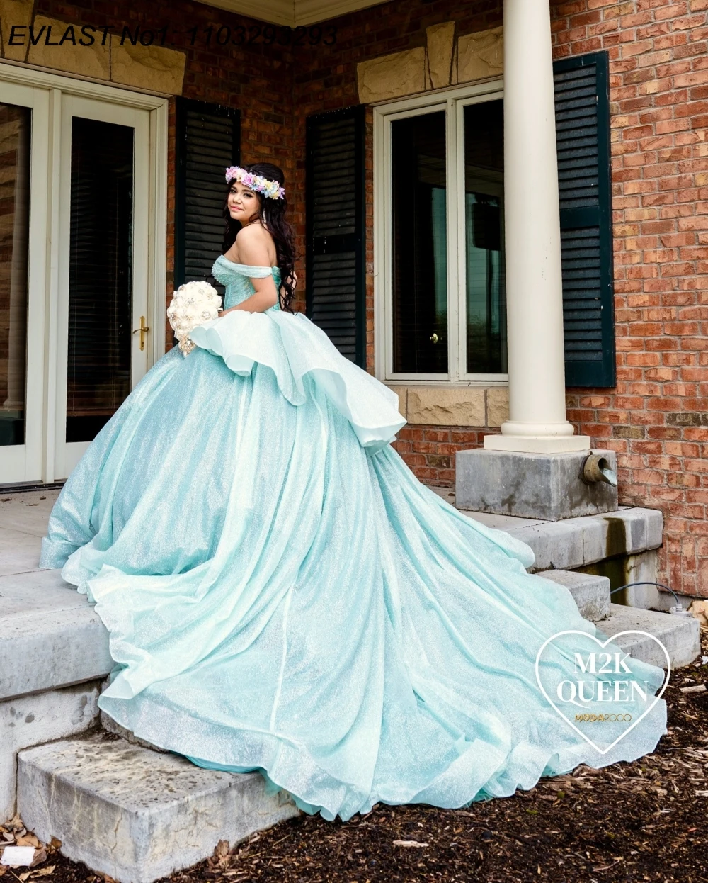 Evlast индивидуальное блестящее платье aqua quinceanera - Фотография_4
