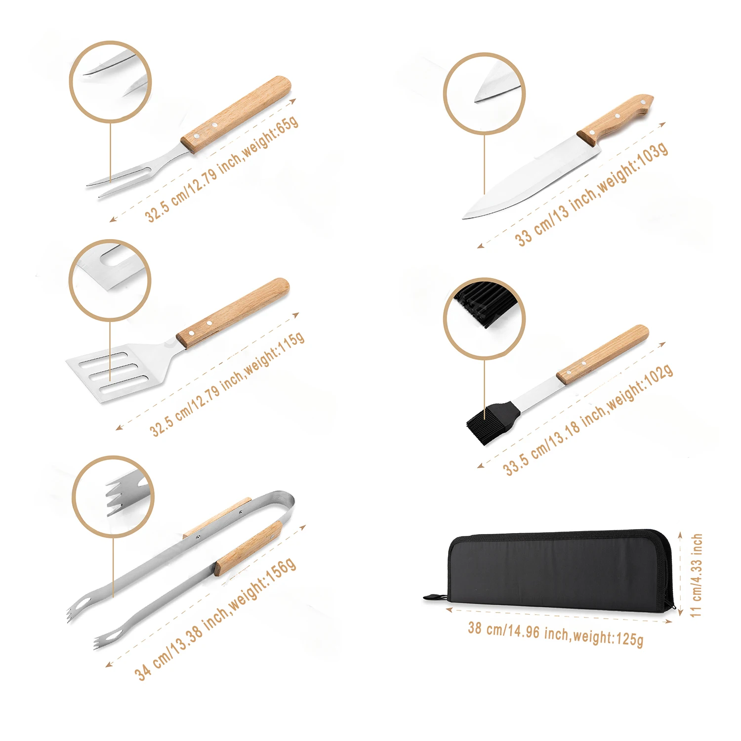 Набор инструментов для барбекю tralow с ножами из нержавеющей стали - Фотография_2